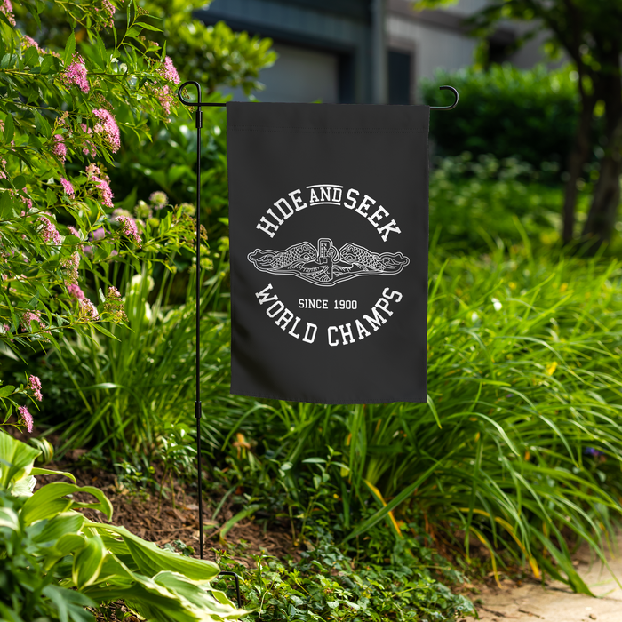 Hide and Seek World Champs Garden Flag – Since 1900 | Double-Sided Outdoor Garden Flag - Flag with Stand