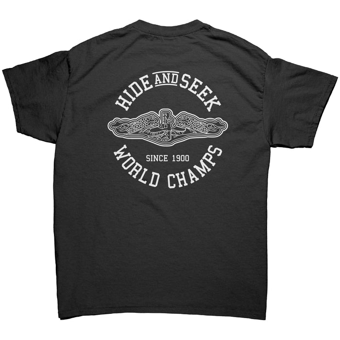 United States Submarine Service T-Shirt - Hide and Seek World Champs Since 1900 (Circle Design)