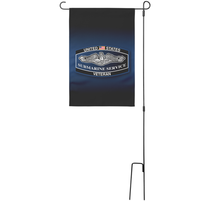 United States Submarine Service Veteran Garden Flag – Double-Sided with U.S. Flag & Dolphins - Flag with Stand