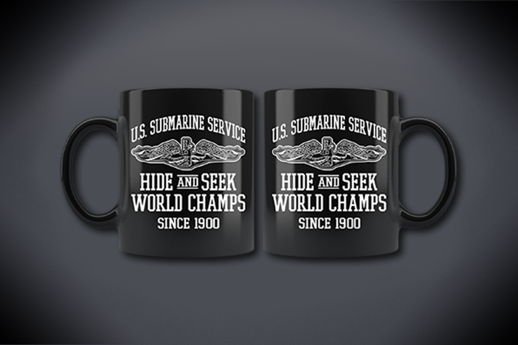 U.S. Submarine Submarine Service Hide & Seek World Champs Since 1900 11oz. Black Ceramic Mug