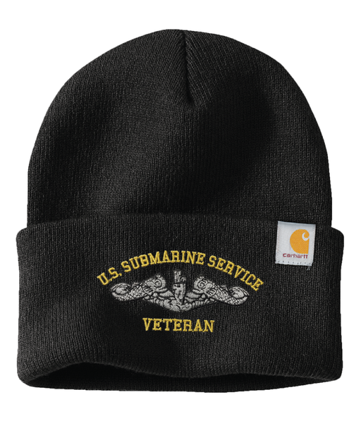 United States Submarine Service Veteran Carhartt Watch Cap 2.0 Beanie with Dolphins - Black Color