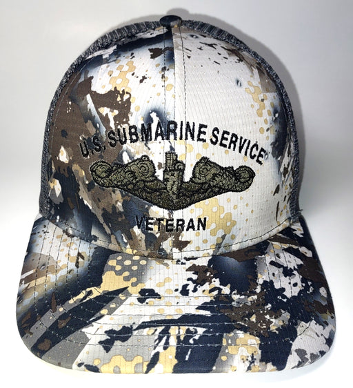 SKRE Gear Solace & Charcoal Slate U.S. Submarine Service Veteran Embroidered Hat- Front Crown