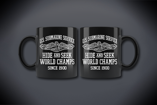 U.S. Submarine Submarine Service Hide & Seek World Champs Since 1900 11oz. Black Ceramic Mug