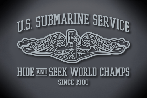 U.S. Submarine Service Hide and Seek World Champs Vinyl Cut Decal - Glossy Silver Metallic Vinyl