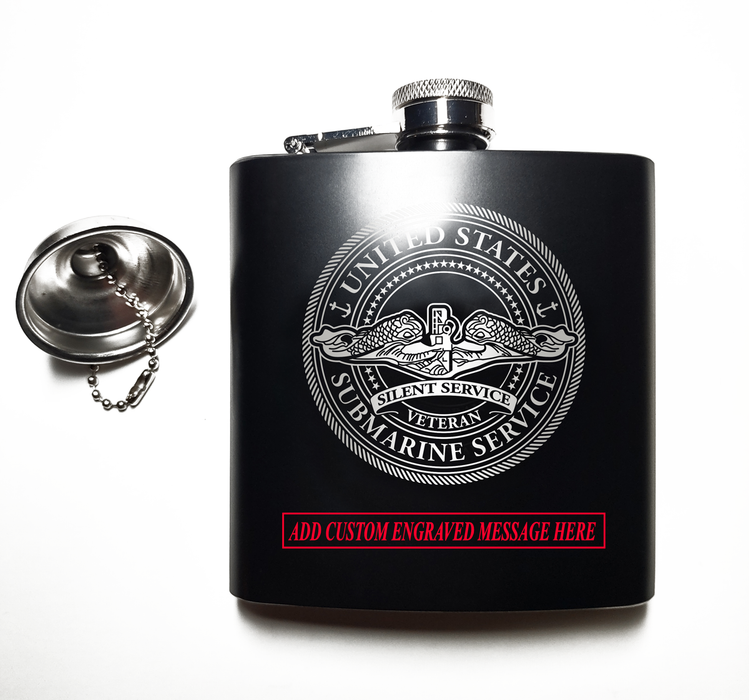 United States Submarine Service - Classic Veteran Engraved Flask - Front Decoration & Custom Engraving Available