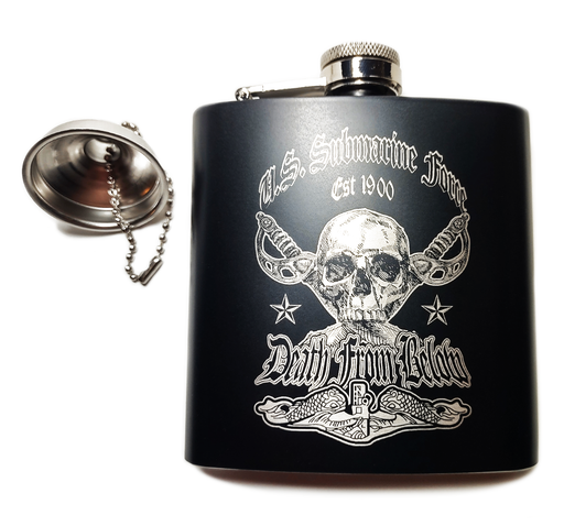 United States Submarine Service - Death From Below Engraved Flask - Front Decoration